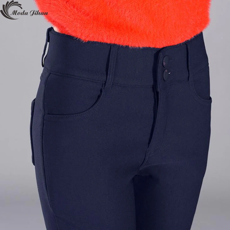 Moda Jihan женские зимние штаны с бархатом утолщенные высокая талия теплые