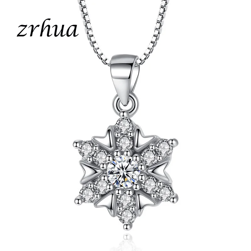 

ZRHUA New Arrivals 925 Sterling Silver Crystal Snowflower Necklaces Pendant Hot Sale Pure Silver Jewelry for Women Stylish