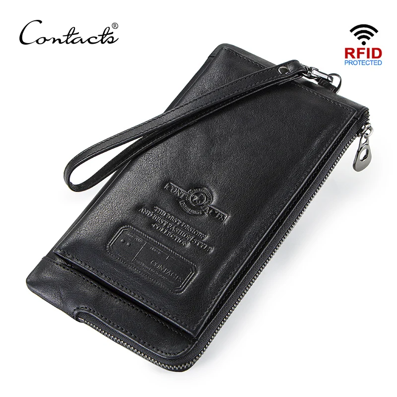 CONTACT'S Мужской клатч из натуральной кожи с замком RFID имеются отделения для хранения денег телефона карточек
