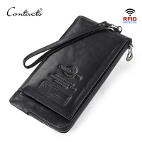 contacts clutch wallet for men genuine leather rfid zip purse phone card holders long male walet hasp coin pocket mens cuzdan