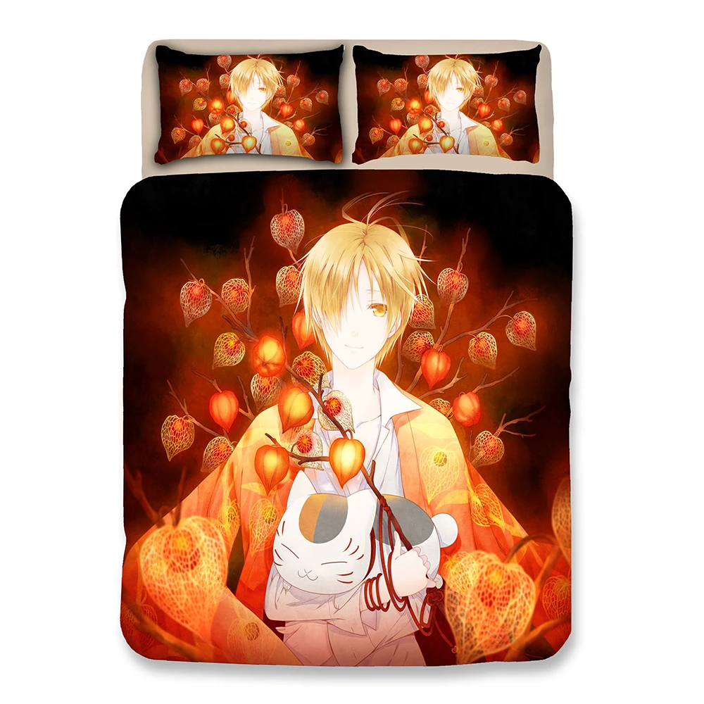Japanese style bedding set Boy and cat flower picture Comic bedclothes quilt cover soft cute duvet comfortable pillowcases | Дом и сад