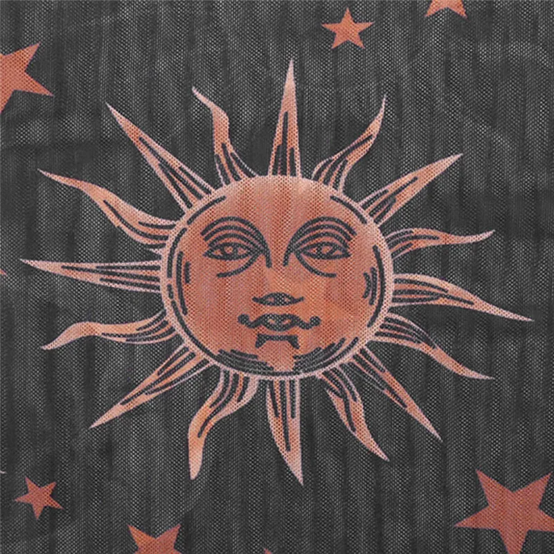 Милый Moon Sun Star Печатный короткий модный топ Женская сексуальная сетка прозрачная