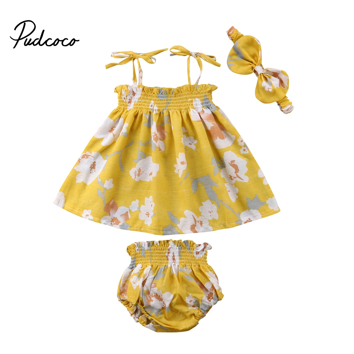 Pudcoco комплект одежды для новорожденных Комплект девочек подтяжки с цветочным