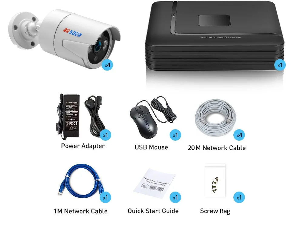 Besder 1080P POE Комплект видеонаблюдения 4CH NVR cctv камера системы 4 шт. 2,0 МП 1920*1080 Всепогодная CCTV ip-камера безопасности