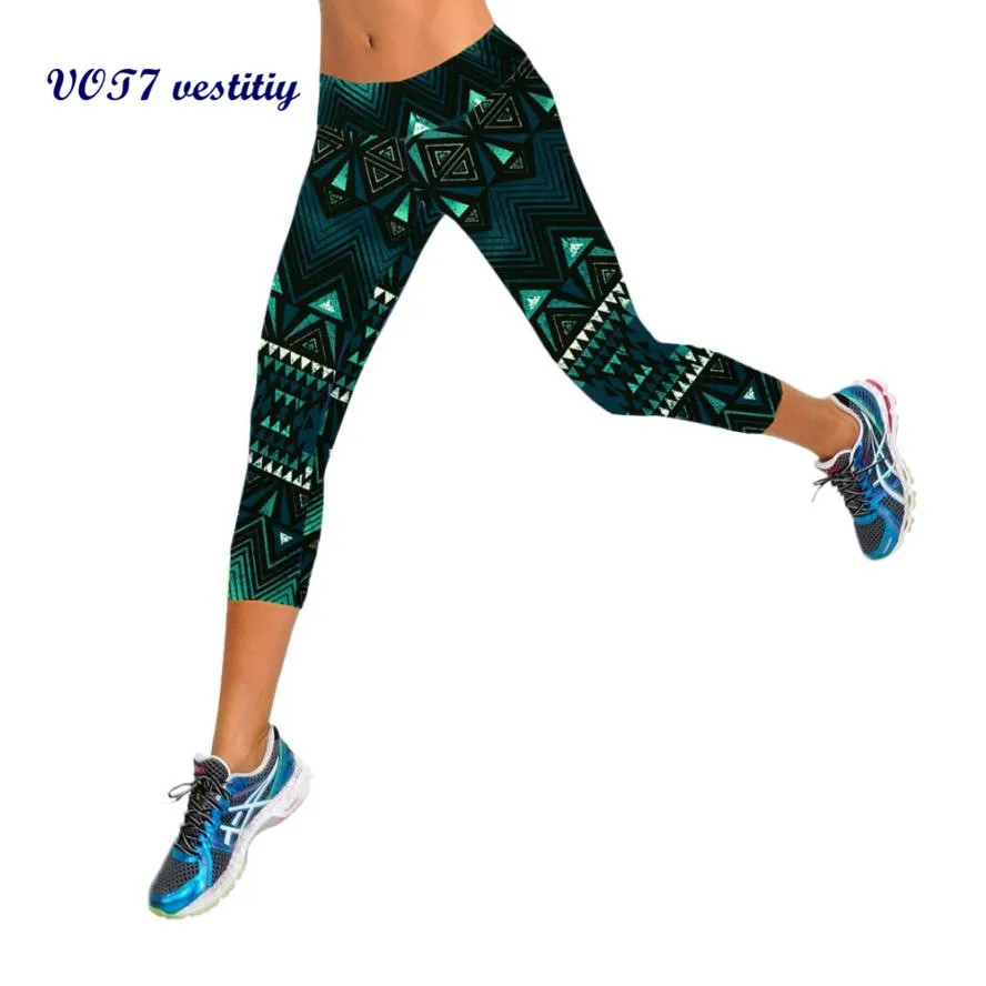 Женские Обрезанные штаны с высокой талией леггинсы из спандекса стрейч принтом