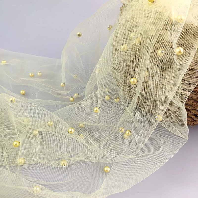 light yellow 1 ярд/Лот, ширина 150 см, Блестящий Жемчуг, тюль, ткань для вечерние, для свадебного платья, вуаль, украшение, сделай сам, ручная работа, жемчуг, сетчатая ткань - Цвет: light yellow