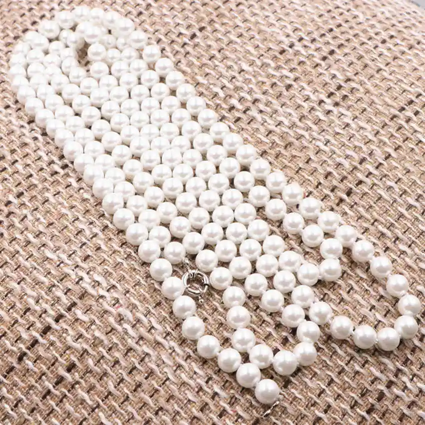 Statement Long Chain Necklace for Women Simulated Pearl Necklaces Round Beads Glass Shell Pearls Rows Jewelry 65inch A920 | Украшения и