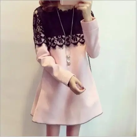 Осенне-зимнее милое кружевное платье LIWA со строчкой короткое желтое Хлопковое с