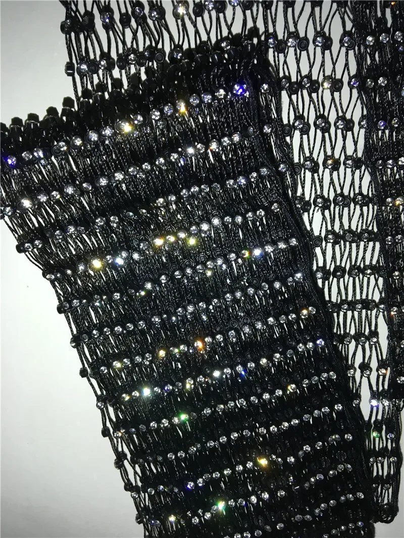 Блестящие хрустальные стразы, ажурные сексуальные штаны-туника, женские длинные штаны, сетчатые прозрачные Клубные вечерние штаны