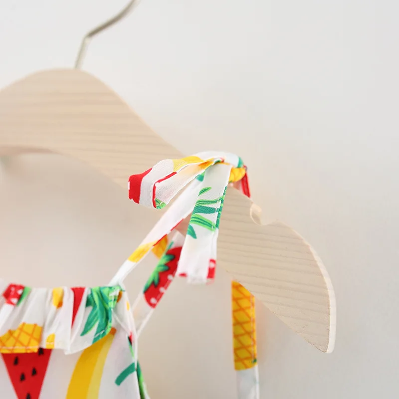 Праздничное платье для малышей новое летнее с круглым вырезом и принтом фруктов