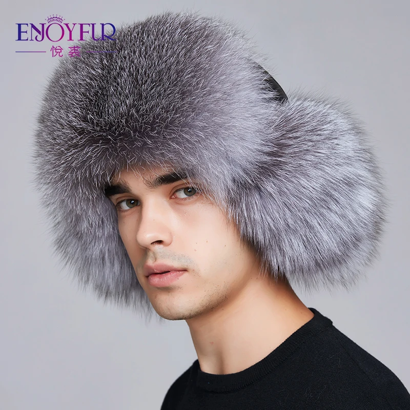 Enjoyfur зимняя шапка Earflap мужчин натуральным лисьим мехом шапки Российской ушанка из меха защиты уха Теплый достаточно высокое качество Бомбардировщик Hat FXM17504