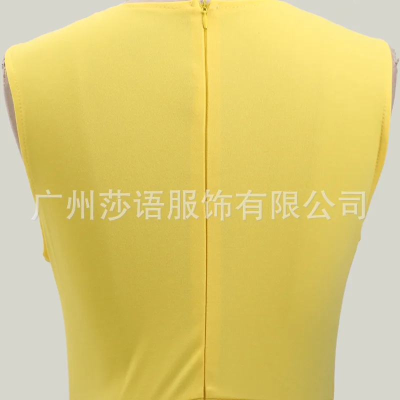 Женский офисный комбинезон без рукавов элегантный желтый повседневный с