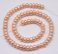 pink color loose pearl jewellerygenuine aa 7 8mm cultured button pearls string for making necklaceone full strand