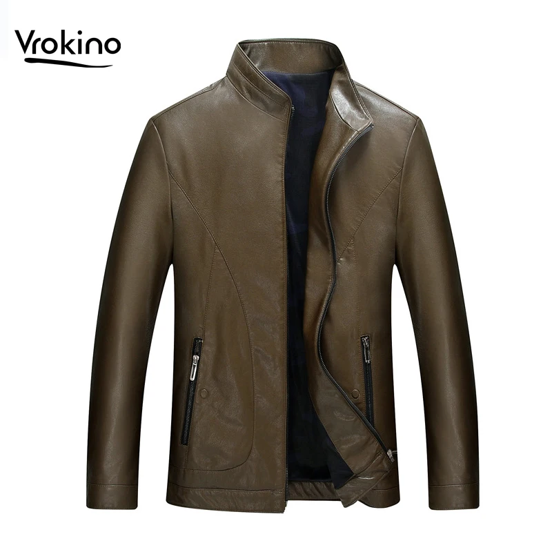 

2019 Spring and Autumn Men's High Quality Sheepskin Leather Jacket Casual Solid Color Fashion Stand Collar Men's Leather Jacket
