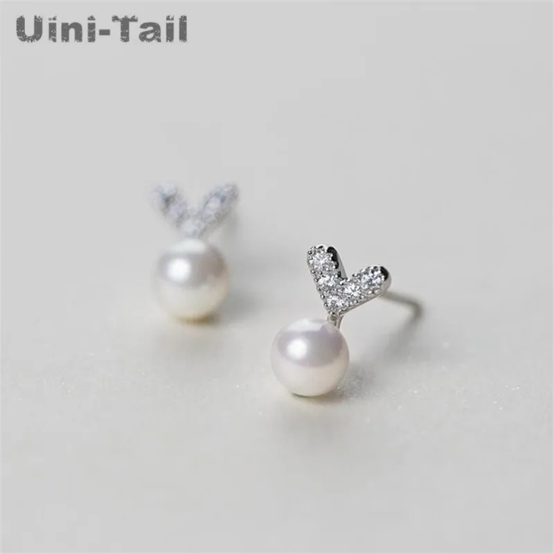 Серьги Uini-Tail из стерлингового серебра 925 пробы с жемчугом в форме сердца, модные гипоаллергенные серьги высокого качества, подарок для девушки