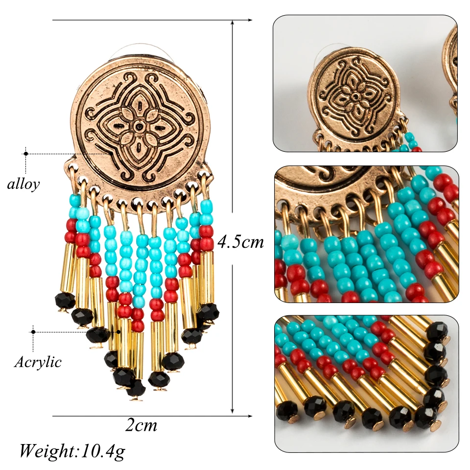 5 цветов boho gloden Серьги кисточки из сплава для женщин Bohomian этнические акриловые