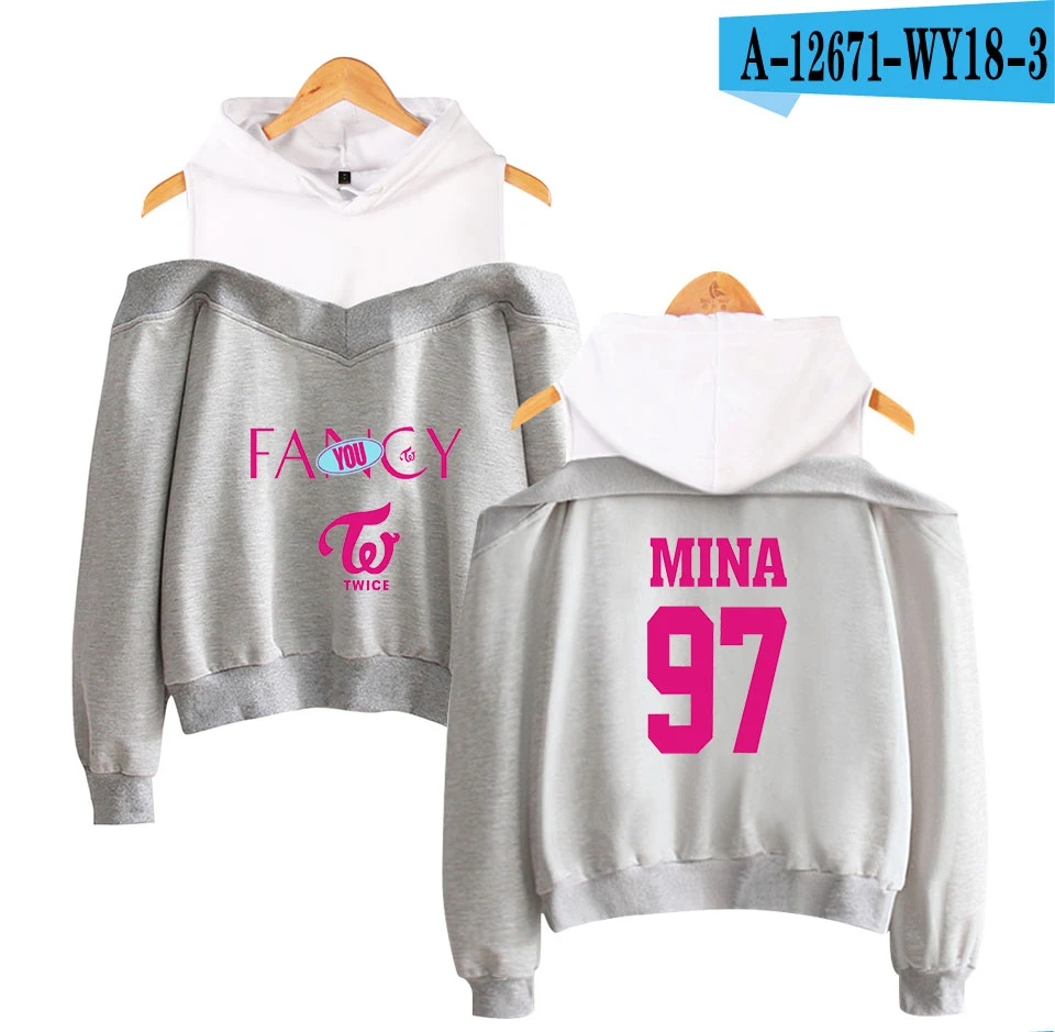 gray Twice Fancy розовые толстовки женские летние Harajuku с открытыми плечами модная толстовка, худи в Корейском стиле женская одежда Kawaii Kpop - Цвет: gray