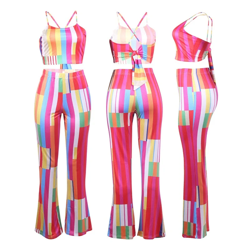 Женский комплект из 2 предметов: топ бандо без рукавов в радужную полоску и