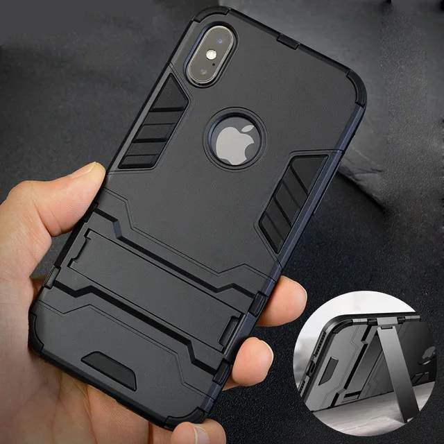 1000PCS Shockproof Armor Phone Case For iPhone XR X XS Max 8 7 Plus 6 6S Silicone Holder Cases Stand Matte Protective Back Cover | Мобильные