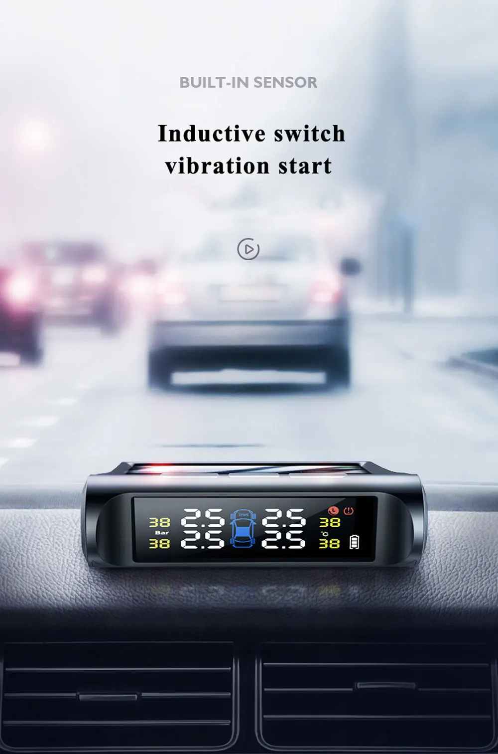 Автомобильный TPMS система контроля давления в шинах Солнечная энергия HD цифровой ЖК-дисплей Авто Голосовая сигнализация Инструмент беспроводной 4 внешний датчик
