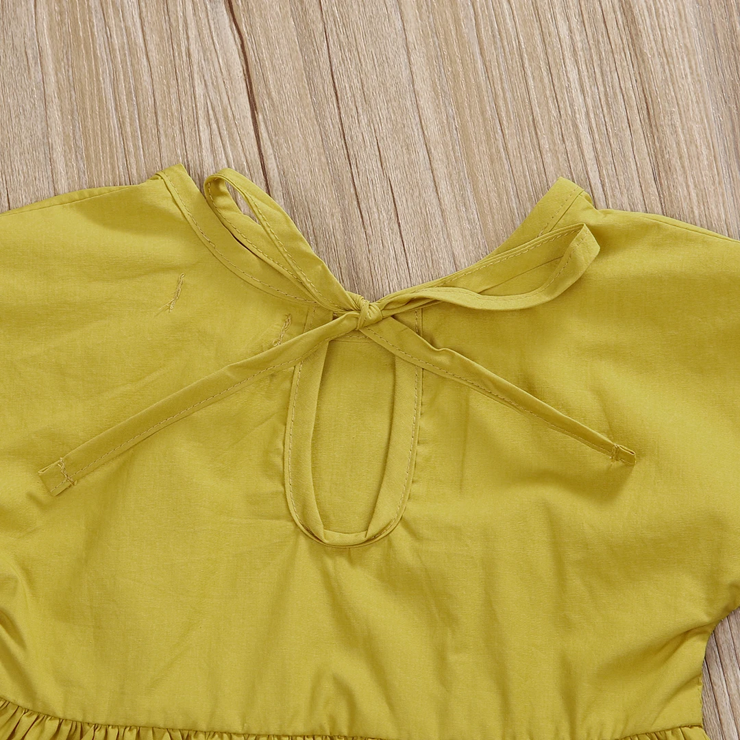 Новинка 2017 детская одежда для маленьких девочек летнее желтое платье с поясом и