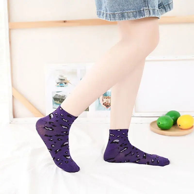 15 Styles Women Unisex Korean Cotton Short Boat Socks Non-Slip Ribbed Sweet Girls Leopard Cute Cat Printed Hosiery Random Color | Женская