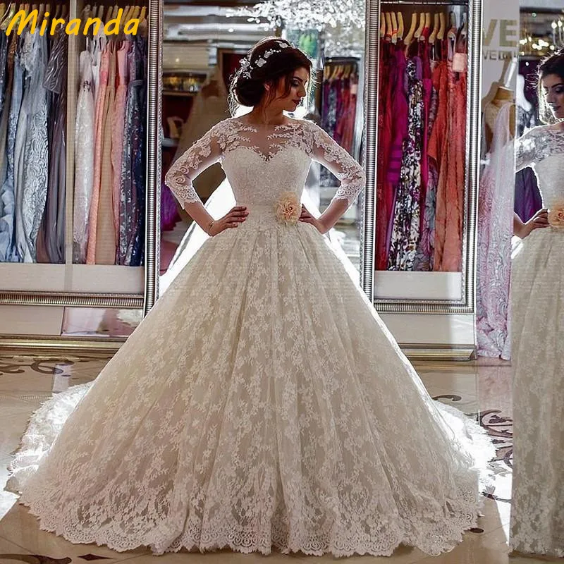 Великолепная Бальное платье Свадебные Платья 2017 Полный Шнурок Длинные