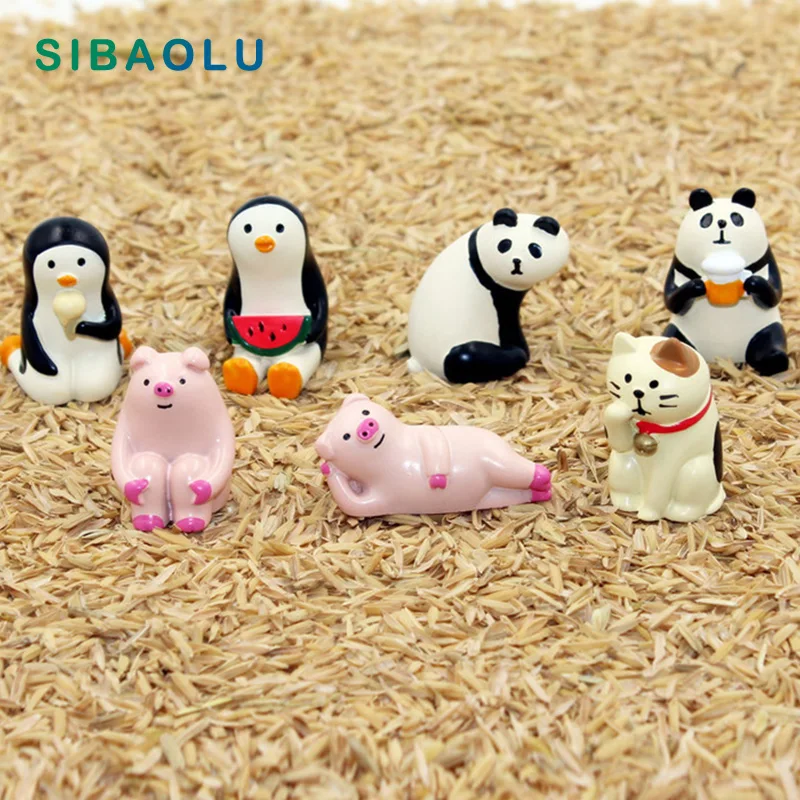 Счастливая кошка свинья панда Пингвин миниатюрная фигурка японская смола