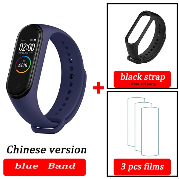 blue CN black Xiaomi Mi-браслет 4 смарт-Браслет фитнес-браслет MiBand Band 4 Частота сердечных сокращений большой сенсорный экран сообщение Smartband - Цвет: blue CN black