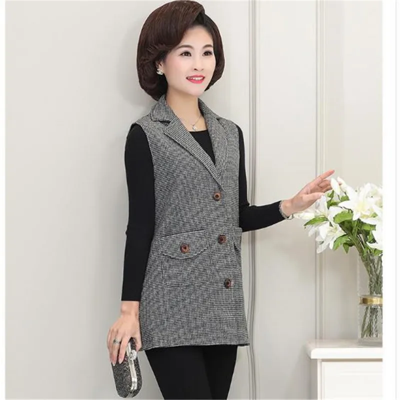 Женский жилет для женщин среднего возраста весна-осень клетчатый куртки Модная