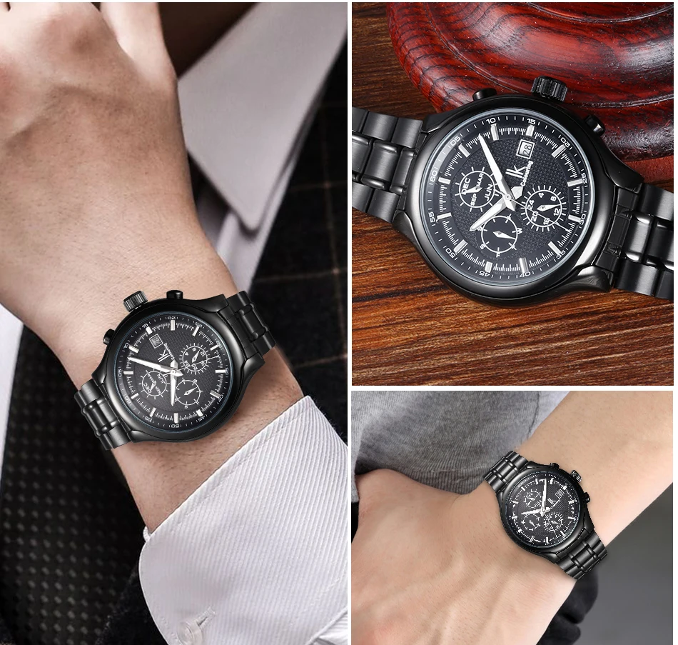 Известный бренд IK роскошные модные винтажные часы из нержавеющей стали с черным