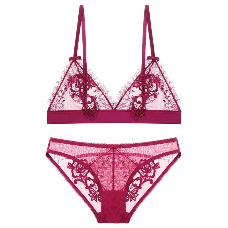 Женское нижнее белье прозрачный кружевной бюстгальтер и трусики|Комплекты
