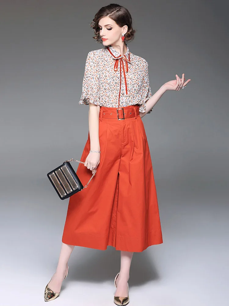 Two Piece High Quality Women's Sets Fashion Striped Knitted T-Shirt + Solid Color Cropped Wide-leg Pants Female 2019 Sets Summer