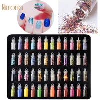 48pcsset mix designs nail glitter sequins diy flash laser nail flake decals for uv gel nail art decoration case set