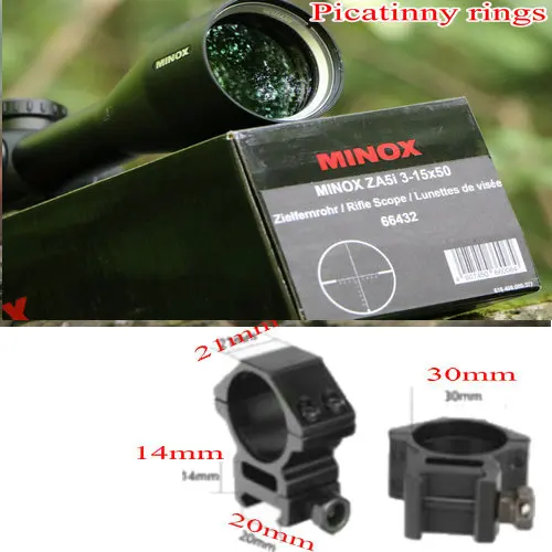 with picatinny rings MINOX ZA 5i 3-15x50 прицелы для охоты подсвеченный красным стеклом Выгравированная сетка Боковая регулировка параллакса стопор башни сброс охотничий троп - Цвет: with picatinny rings
