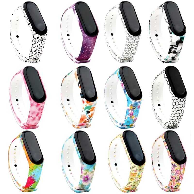 Мягкий браслет Mi Band 3 с цветной печатью смарт для XiaoMi 4 Mi4 сменный спортивный