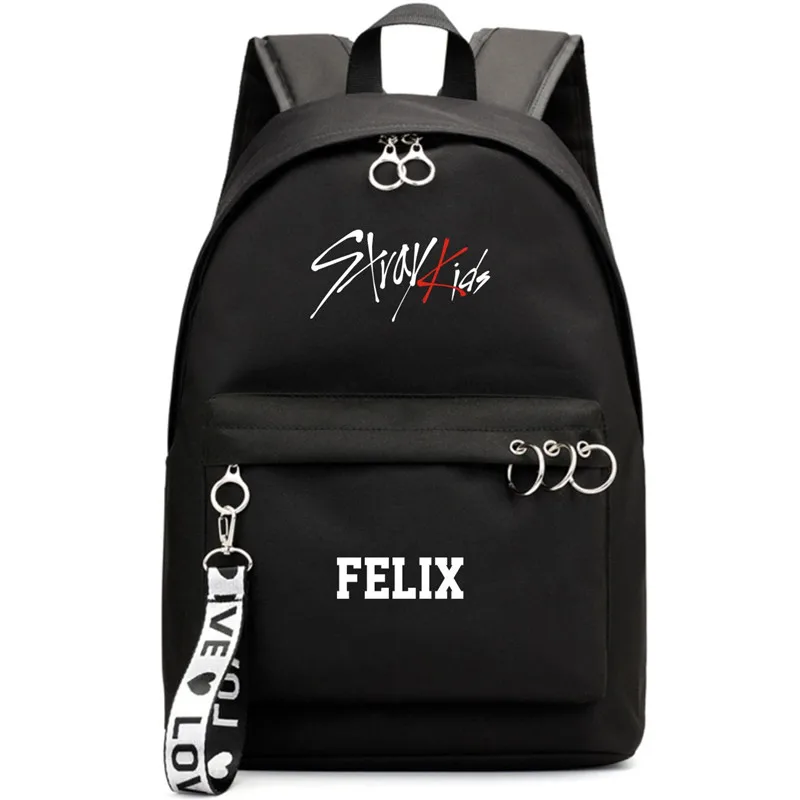 FELIX BLACK Kpop StrayKids рюкзак для мальчиков и девочек школьные сумки BANG CHAN FELIX WOOJIN MINHO Рюкзак Кошелек для ноутбука рюкзак сумка - Цвет: FELIX BLACK