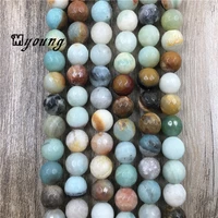 faceted round natural amazonite stone beads for diy jewelry making 5 strandslot my0005