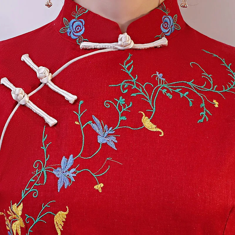 

Plus Size 3XL Chinesetraditional Women Cotton Linen Shirt Blouse Ladys Vintage Embroider Top Oriental Hanfu Stage Show Clothing