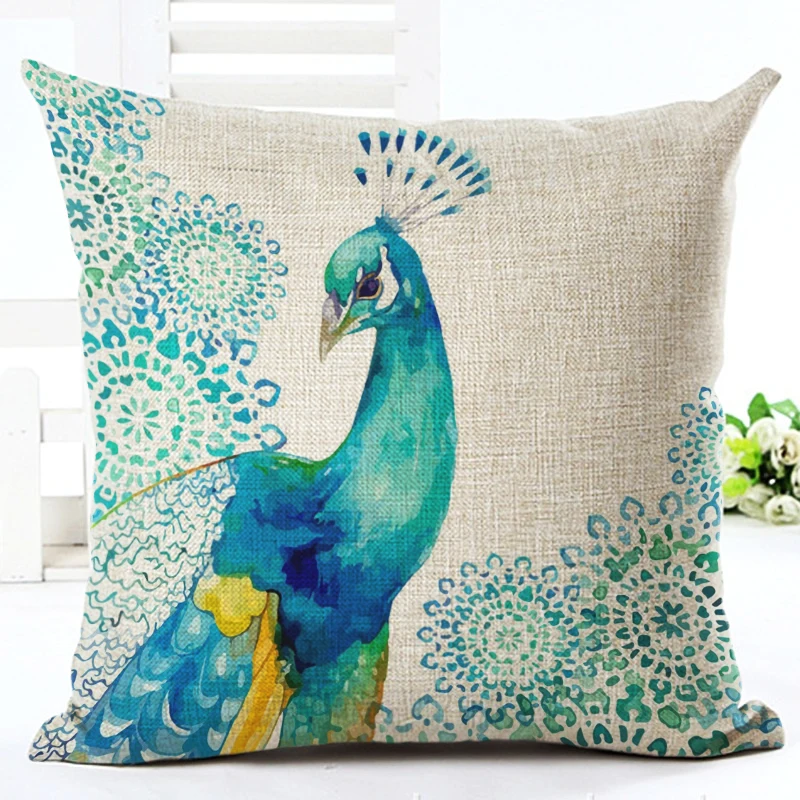 

Fashion Peacock Feathers Printed Cushion Cover Decorative Sofa Throw Pillow Car Chair Home Decor Pillow Case Almofadas Cojines