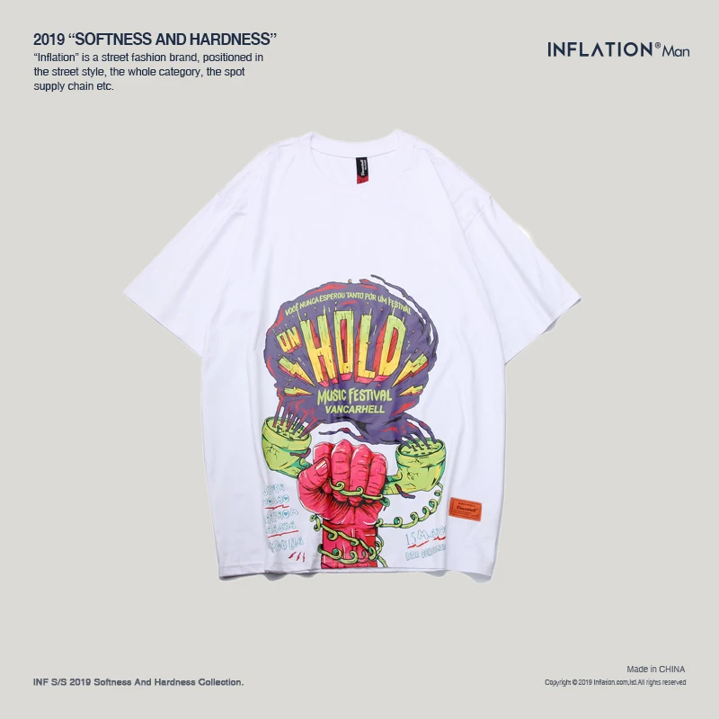 Инфляция 2019 100% хлопок мужская футболка с О образным вырезом коротким рукавом T