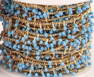 Sky Blue Color 5meters 2mm Enamel Beaded Chains Fine Jewelry,Small Lampwork Glass Beads Plated Gold Rosary Chain Crafts Anklet Findings HX218 - Цвет: Sky Blue Color