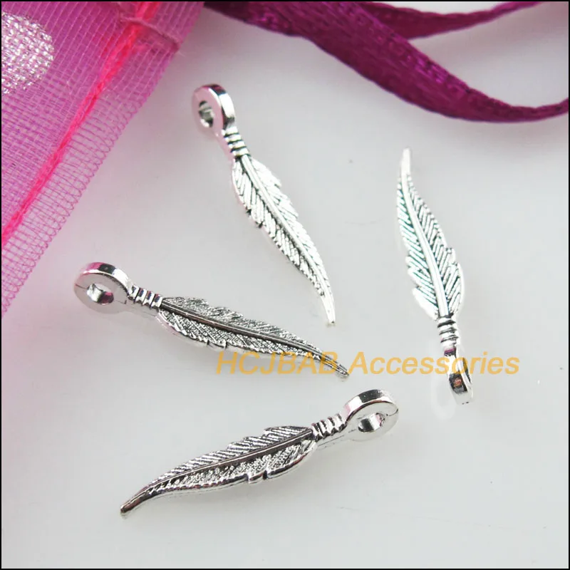 100 Новые крошечные перо Лист Тибетский серебристый цвет Подвески 3x16mm|Шармы| |