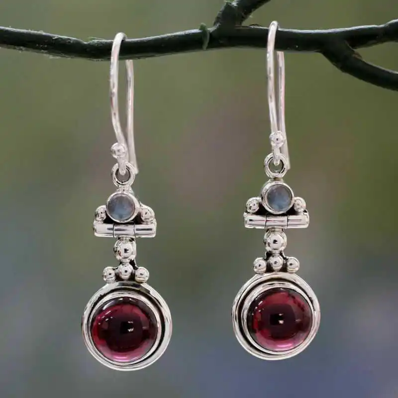 Серьги из лунного камня 925 серебряный модный подарок для женщин висячие серьги - Окраска металла: 14 Red Agate