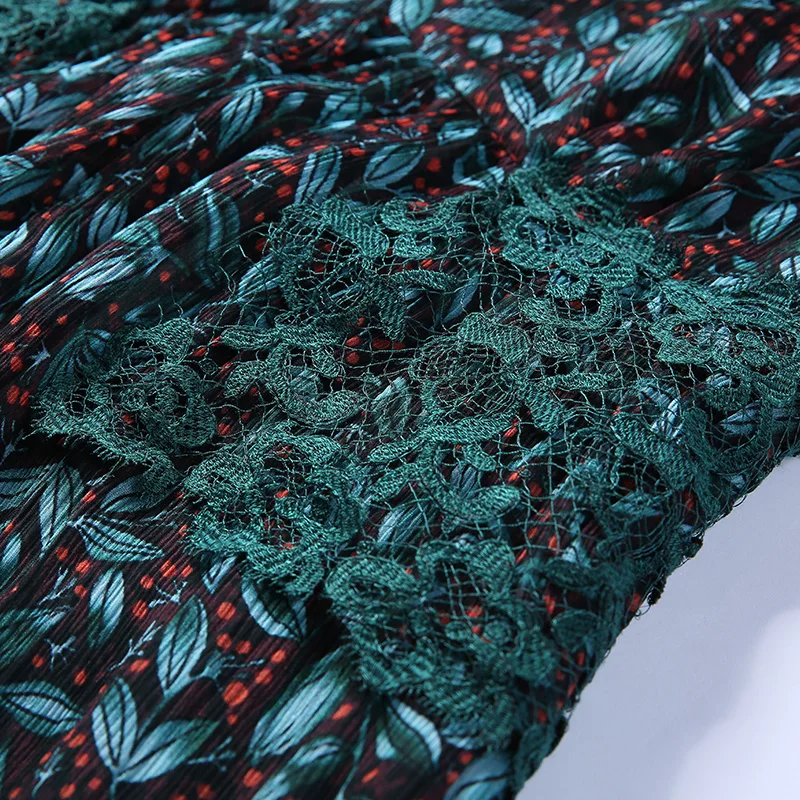 2017 весна Темперамент v-образным вырезом печатных чистого шелка длинный dress