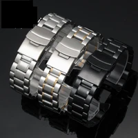 18 20 22mm 24mm silver black curved mouth and a straight mouth stainless steel mens watch band strap double lock flip bracelet