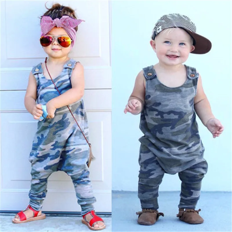 Одежда для детей 0 24 месяцев 2018 г. модный камуфляжный комбинезон без рукавов