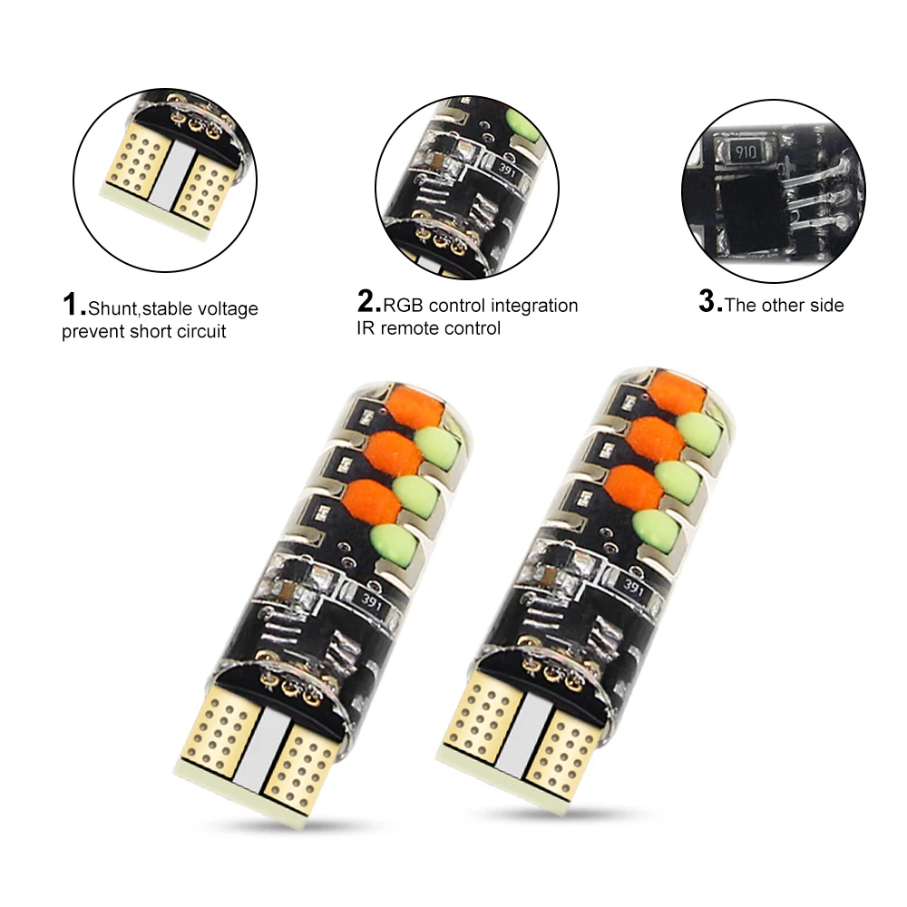 Цветная светодиодная лампа AOTOMONARCH T10 W5W 194 168 RGB с контроллером детской яркости для