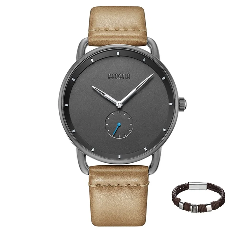 GY B with bracelet BAOGELA Топ люксовый бренд Мужские кварцевые часы с кожаным ремешком простые часы мужские Ультра-тонкие модные деловые аналоговые модные часы - Цвет: GY B with bracelet