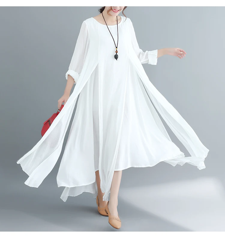 DIMANAF, женские длинные платья, хлопок, лен, элегантные, для девушек, Vestidos, осень размера плюс, женская одежда, свободное, соединенное, винтажное платье